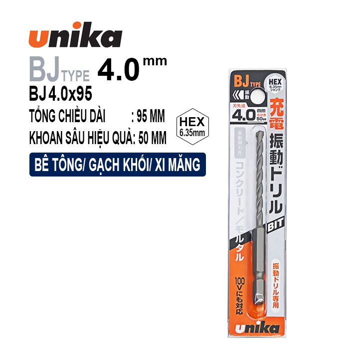 MŨI KHOAN BÊ TÔNG CHUÔI LỤC GIÁC UNIKA BJ4.0X95mm