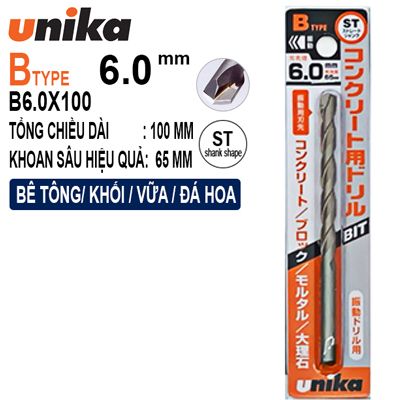 MŨI KHOAN BÊ TÔNG VÀ GẠCH MEN UNIKA B6.0X100