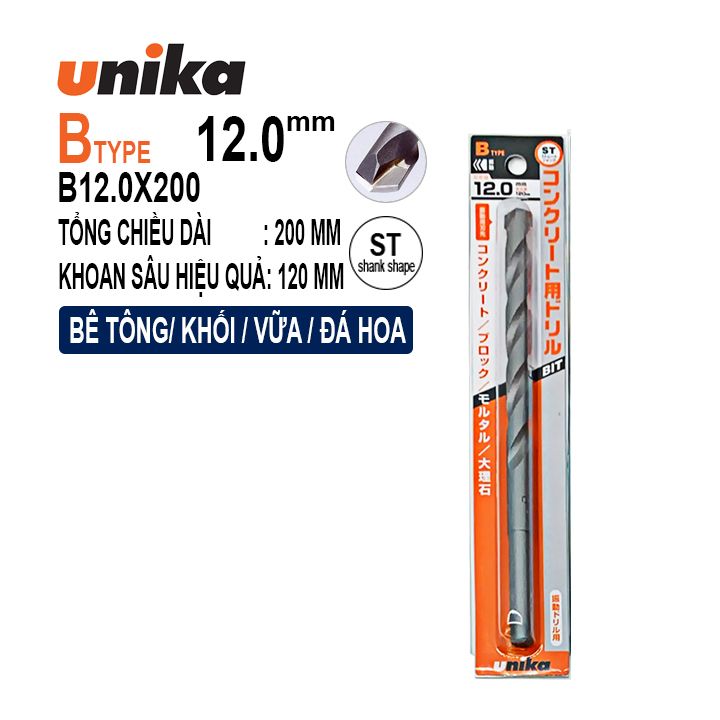 MŨI KHOAN BÊ TÔNG VÀ GẠCH MEN UNIKA B12.0X200