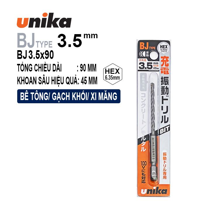 MŨI KHOAN BÊ TÔNG CHUÔI LỤC GIÁC UNIKA BJ3.5X90mm