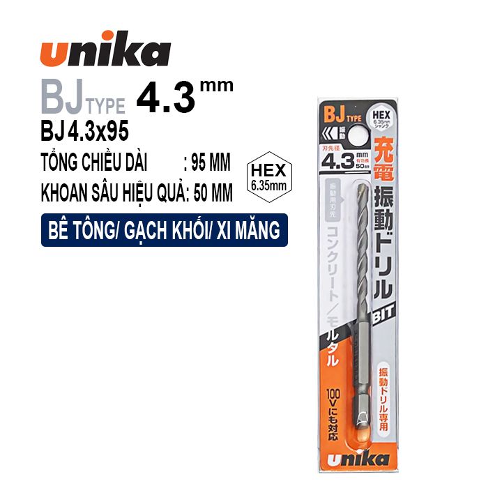 MŨI KHOAN BÊ TÔNG CHUÔI LỤC GIÁC UNIKA BJ4.3X95mm