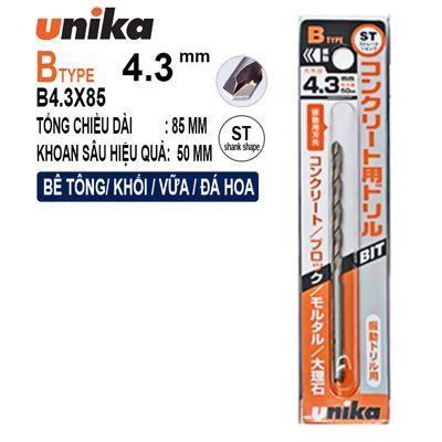 MŨI KHOAN BÊ TÔNG VÀ GẠCH MEN UNIKA B4.3X85