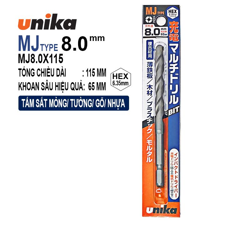 MŨI KHOAN ĐA NĂNG CHUÔI LỤC GIÁC UNIKA MJ8.0X115mm