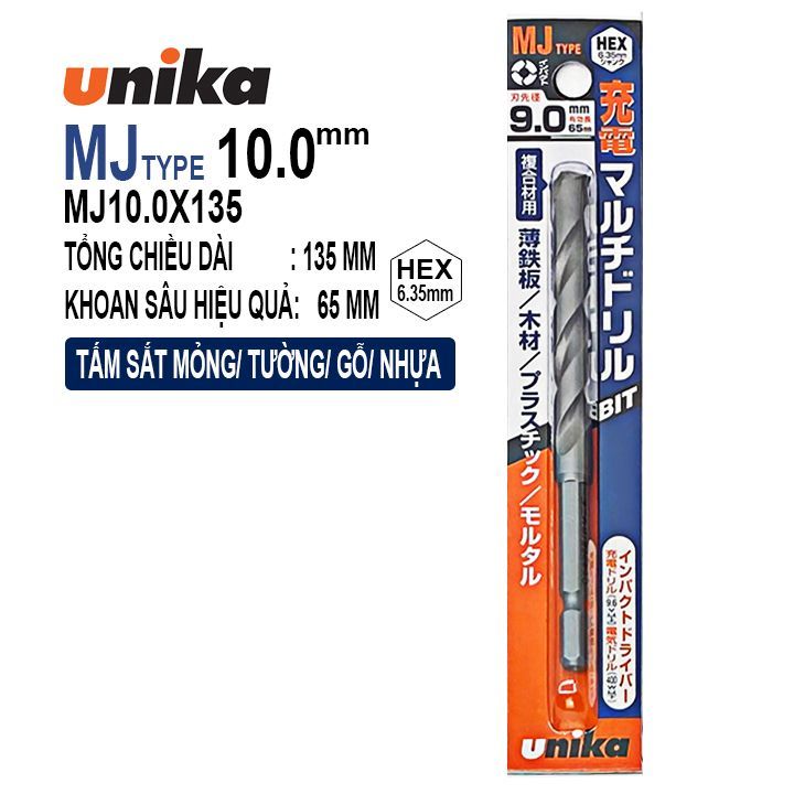 MŨI KHOAN ĐA NĂNG CHUÔI LỤC GIÁC UNIKA MJ10.0X135mm