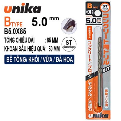 MŨI KHOAN BÊ TÔNG VÀ GẠCH MEN UNIKA B5.0X85