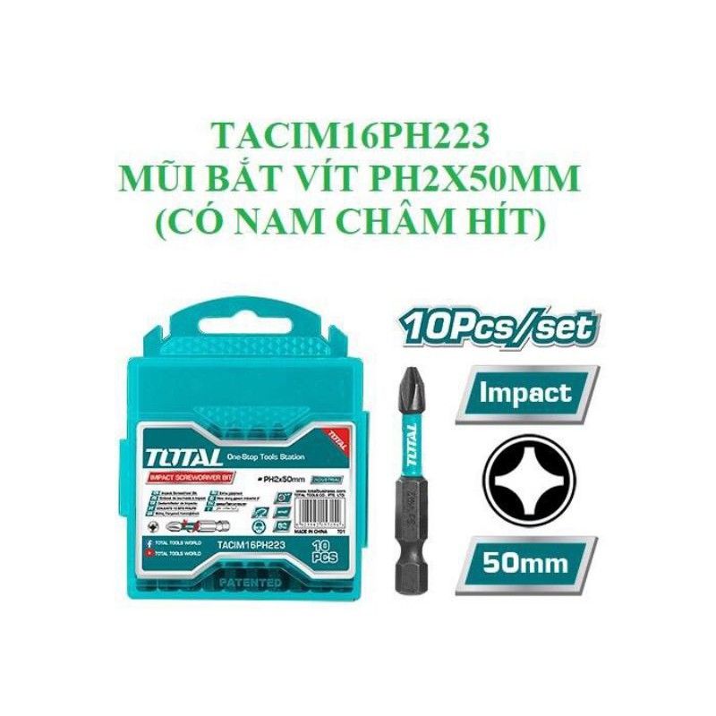 BỘ MŨI BẮT VÍT TOTAL PH2x50mm TACIM16PH223 (có nam châm)