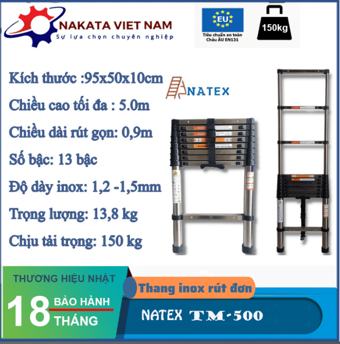 THANG RÚT ĐƠN INOX NATEX 5.0m TM500