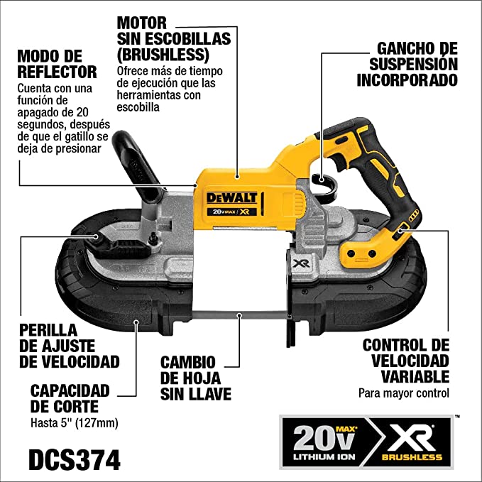 MÁY CƯA CẦM TAY 18V DEWALT DCS374P2 - Máy, Sạc, 2pin*5Ah Túi vải