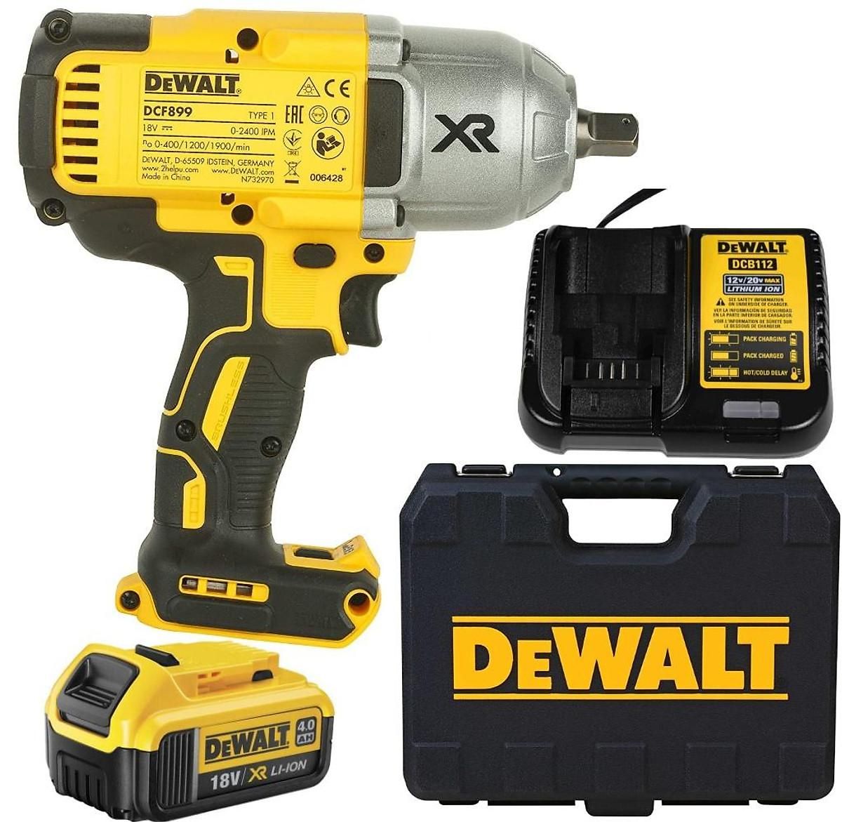 MÁY SIẾT BULON DÙNG PIN 18V DEWALT DCF899M1 - Máy,Sạc, 1pin*4Ah Vali