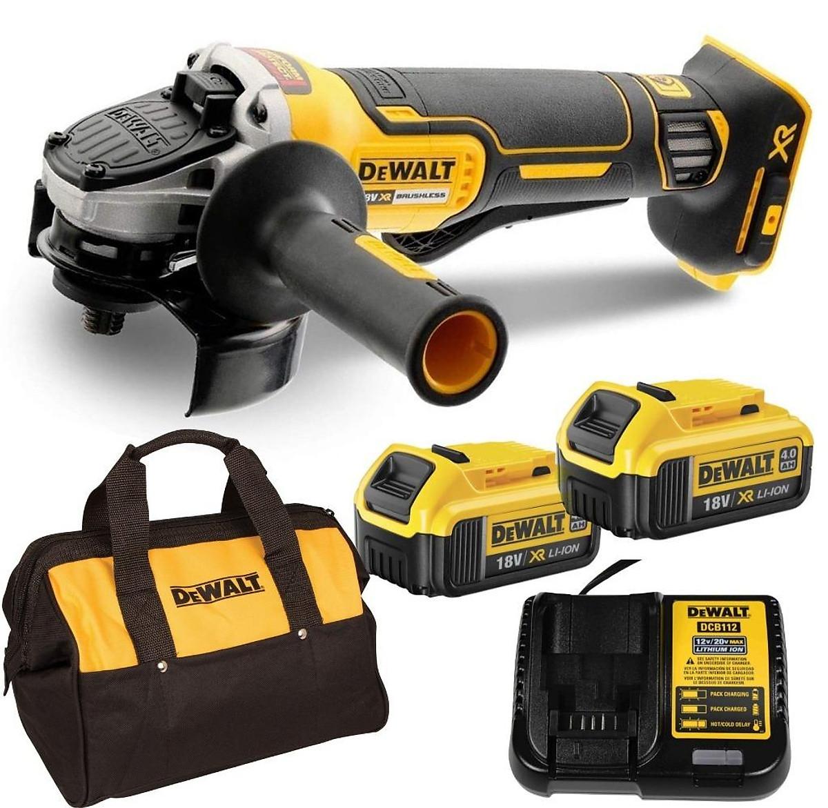 MÁY MÀI GÓC 100mm DÙNG PIN 20V DEWALT DCG406M2 (sạc, 2 pin * 4.0Ah, túi vải)