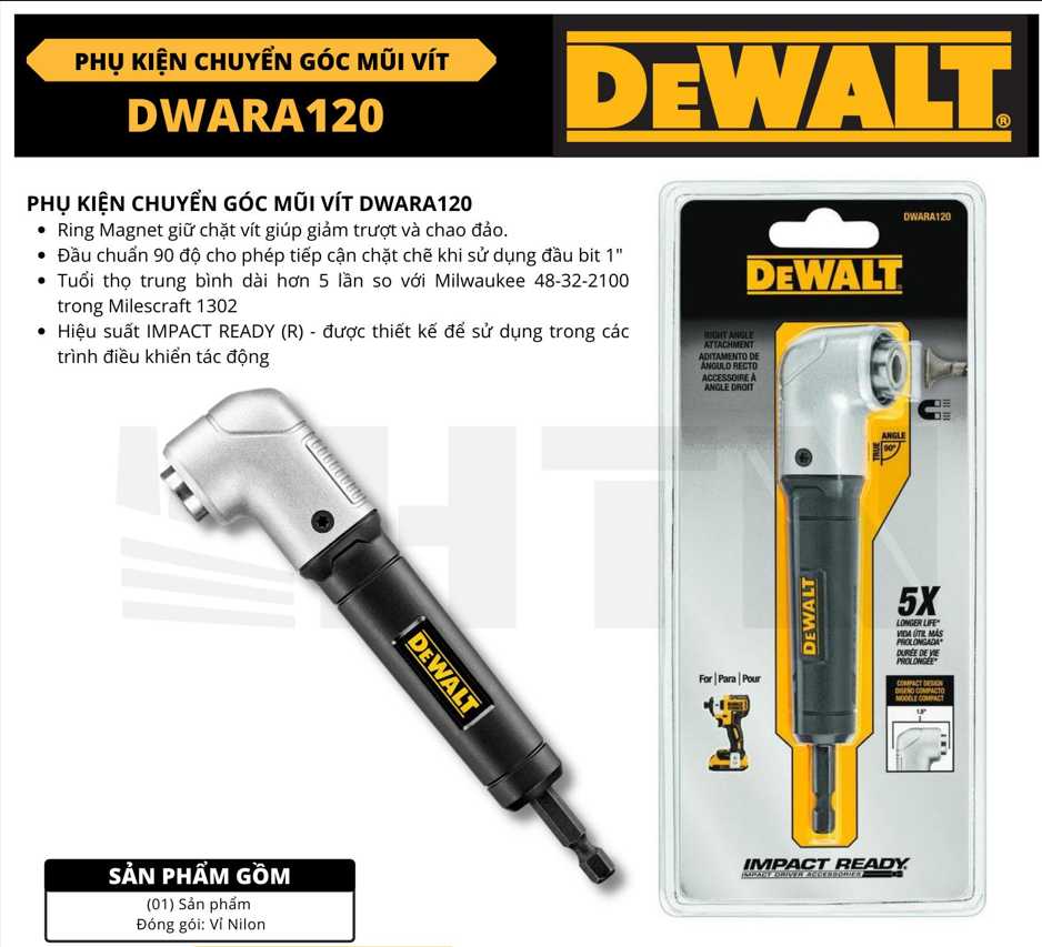 PHỤ KIỆN CHUYỂN GÓC MŨI VÍT DEWALT DWARA120