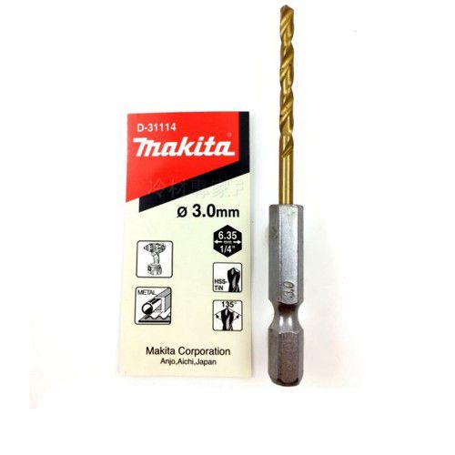 MŨI KHOAN KIM LOẠI HSS-TIN CHUÔI LỤC GIÁC 3MM MAKITA D-31114