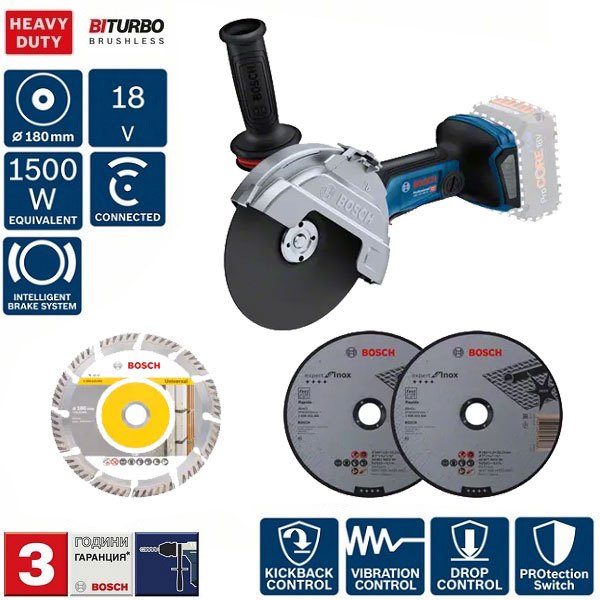 MÁY MÀI GÓC DÙNG PIN 18V BOSCH GWS 18V-180 PC (SOLO) 180mm