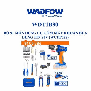 BỘ 91 MÓN DỤNG CỤ GỒM MÁY KHOAN BÚA DÙNG PIN LITHIUM-ION 20V (WCDP522) WADFOW WDT1B90