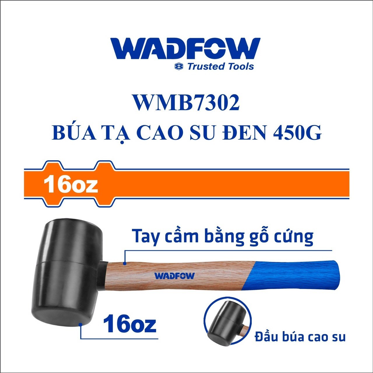 BÚA TẠ CAO SU ĐEN 450G WADFOW WMB7302