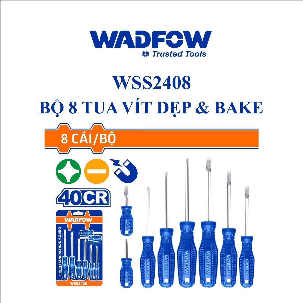 BỘ 8 TUA VÍT DẸP & BAKE WADFOW WSS2408