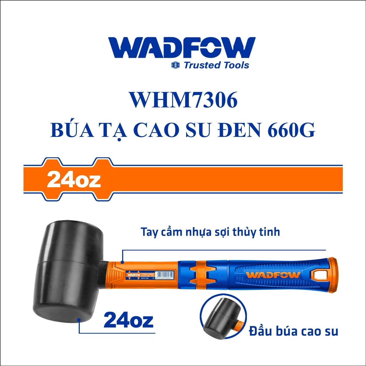 BÚA TẠ CAO SU ĐEN 660G WADFOW WHM7306