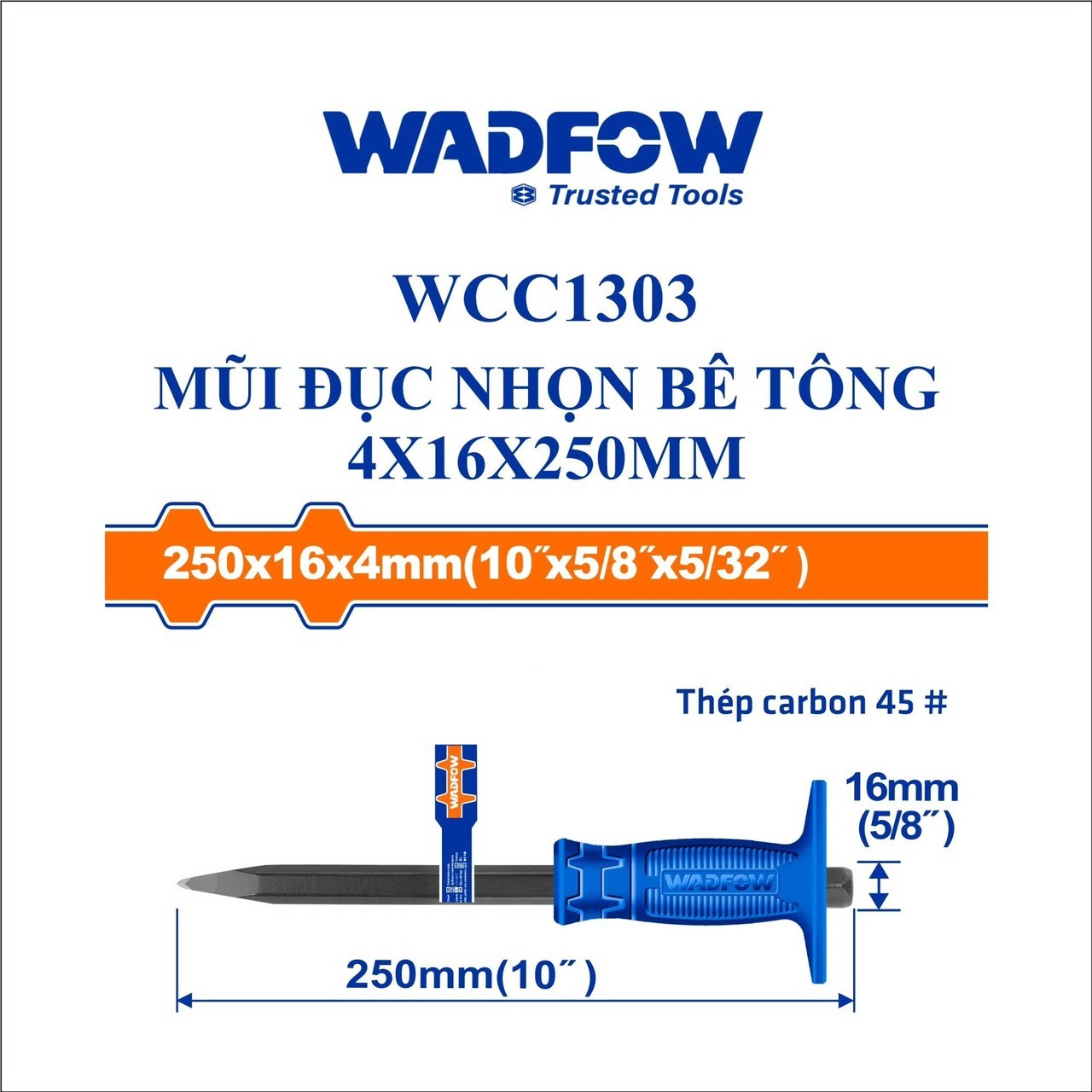 MŨI ĐỤC NHỌN BÊ TÔNG 4X16X250MM WADFOW WCC1303