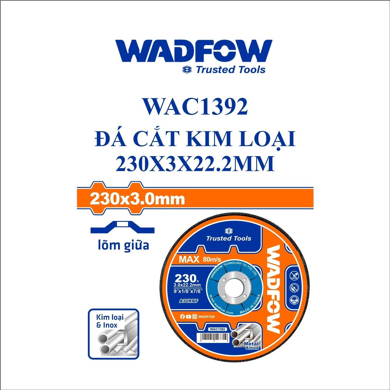 ĐÁ CẮT KIM LOẠI 230X3X22.2MM WADFOW WAC1392