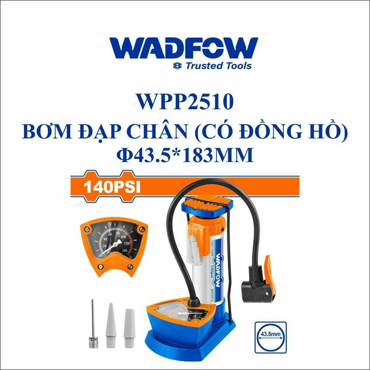 BƠM ĐẠP CHÂN (CÓ ĐỒNG HỒ) Φ43.5*183MM WADFOW WPP2510