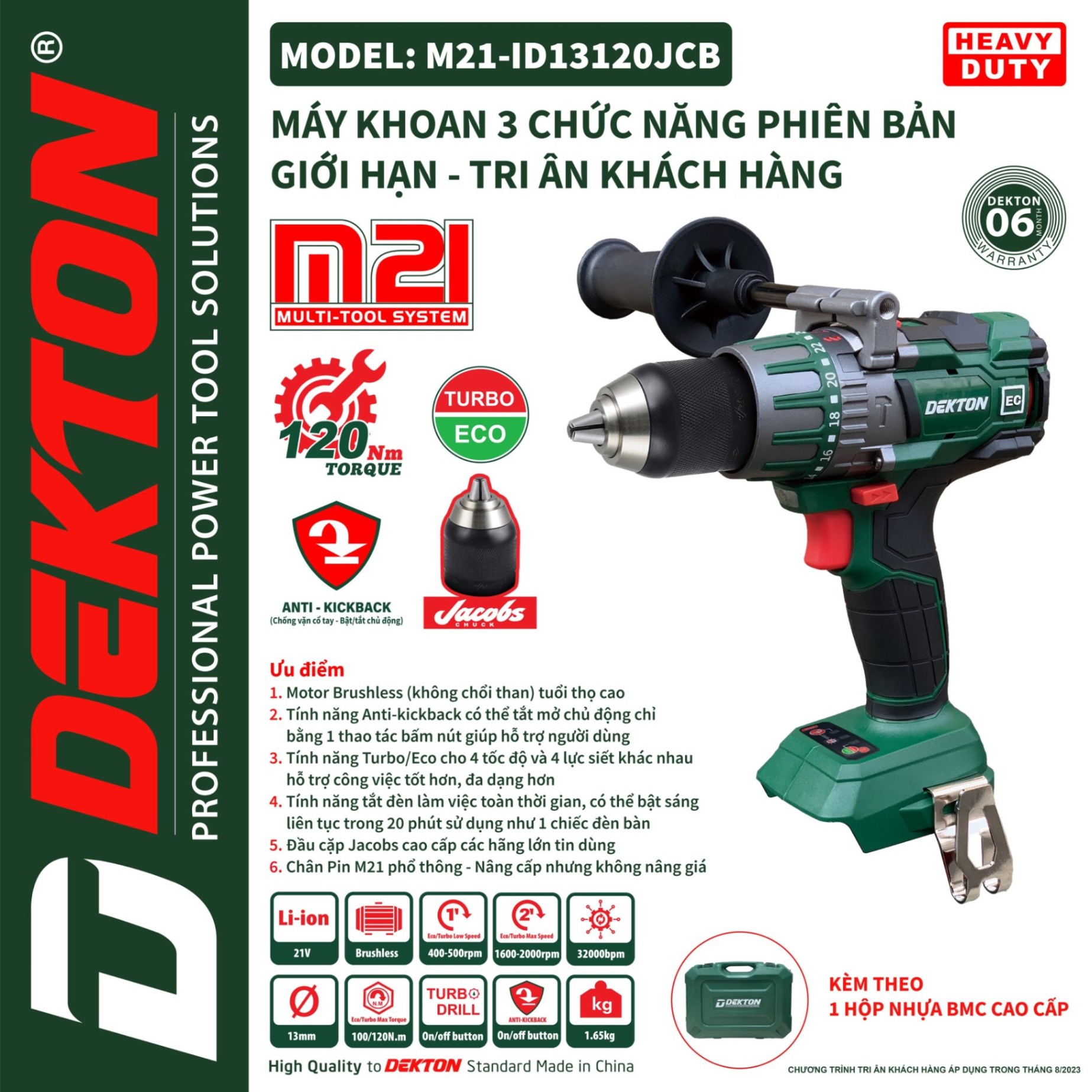 THÂN MÁY KHOAN PIN DEKTON M21-ID13120JCB - ANTI KICKBACK