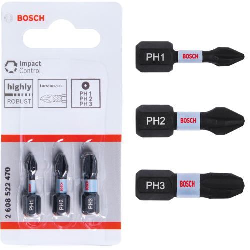 BỘ 3 ĐẦU VẶN VÍT IMPACT CONTROL 25MM (PH1, PH2, PH3) BOSCH 2608522470