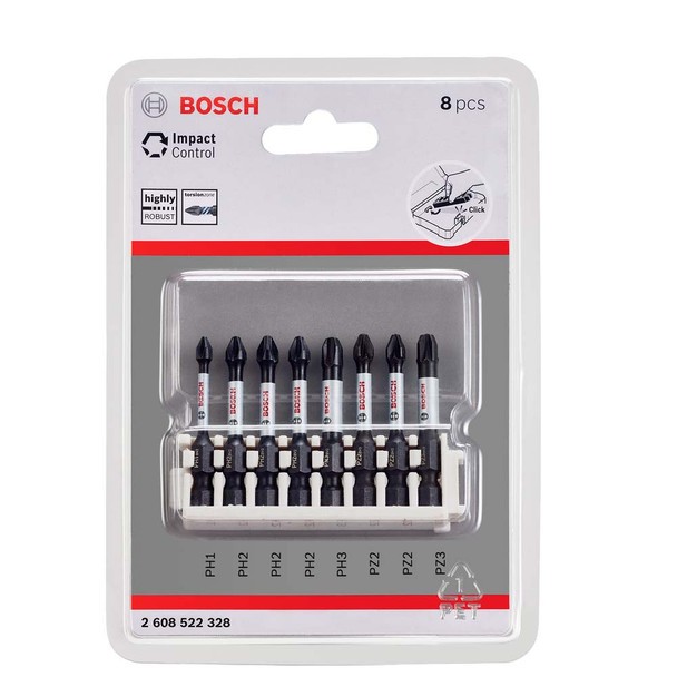 BỘ 8 ĐẦU VẶN VÍT IMPACT CONTROL 50MM PH1, PH2 (3x), PH3, PZ2 (2x), PZ3 BOSCH 2608522328