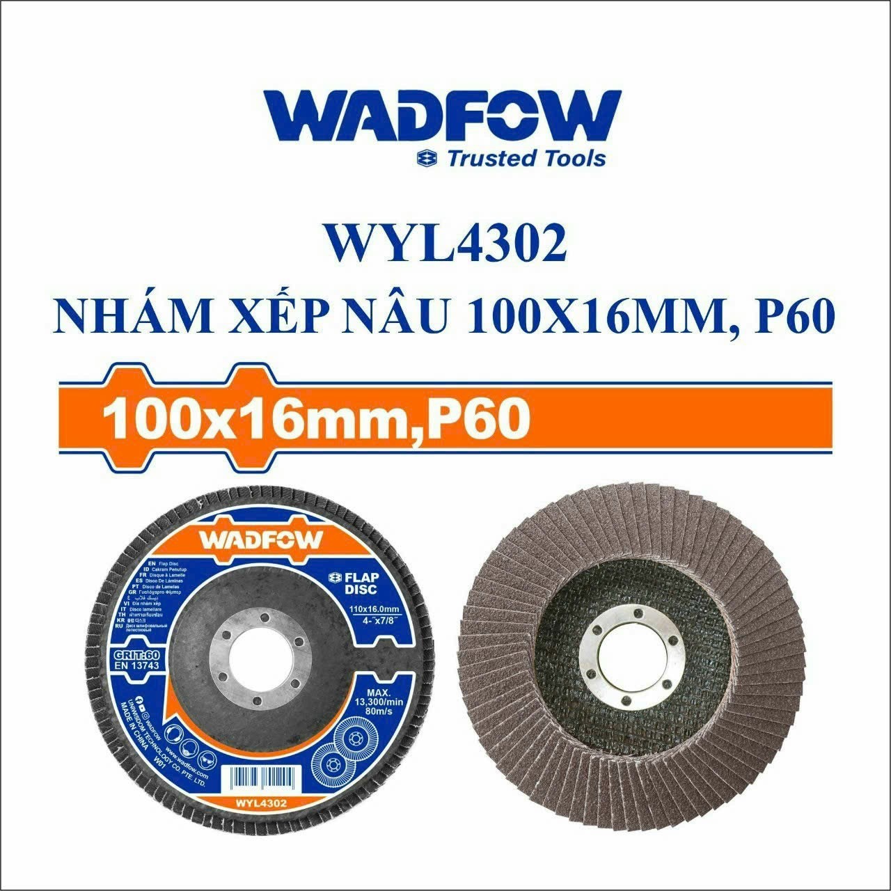 NHÁM XẾP NÂU 100X16MM, P60 WADFOW WYL4302