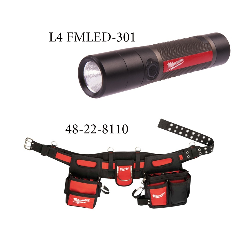 COMBO 2 - COMBO ĐAI ĐEO EO MILWAUKEE 48-22-8110 + ĐÈN PIN CẦM TAY L4 FMLED-301