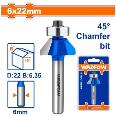 MŨI PHAY GỖ VÁT 45° 6X6X22MM WADFOW WRG3401