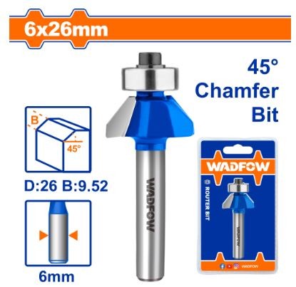 MŨI PHAY GỖ VÁT 45° 6X6X26MM WADFOW WRG3403