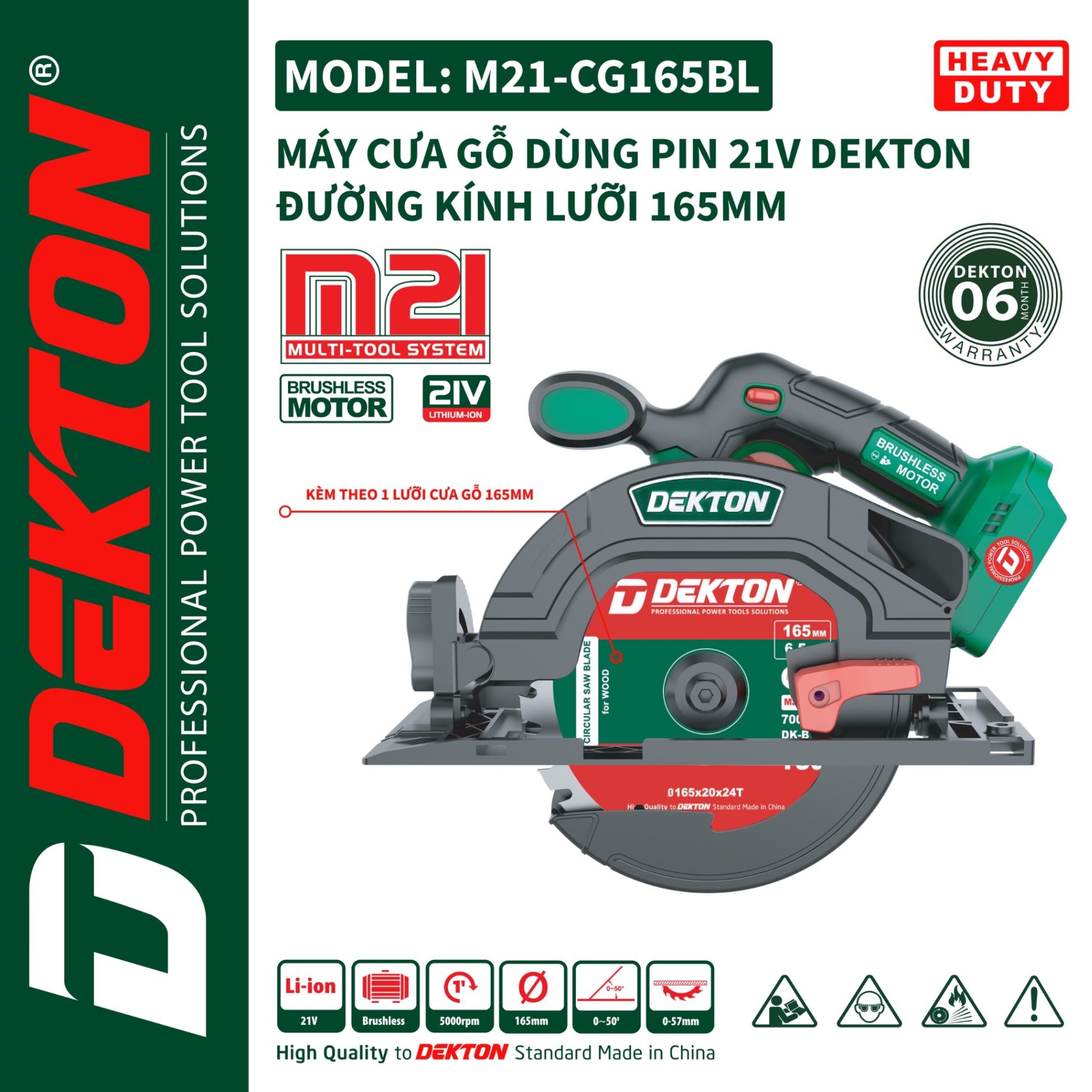 MÁY CƯA GỖ DÙNG PIN 21V DEKTON ĐƯỜNG KÍNH LƯỠI 165mm M21-CG165BL