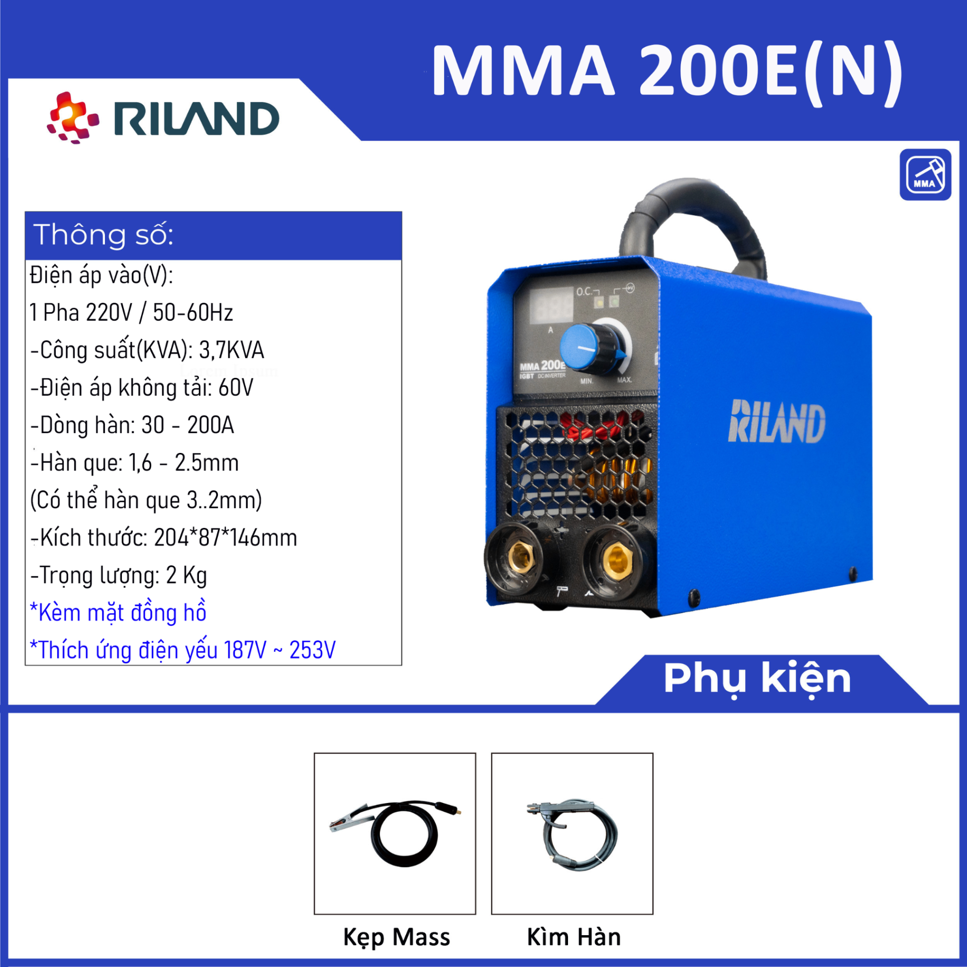 MÁY HÀN QUE RILAND MMA 200E (MINI)