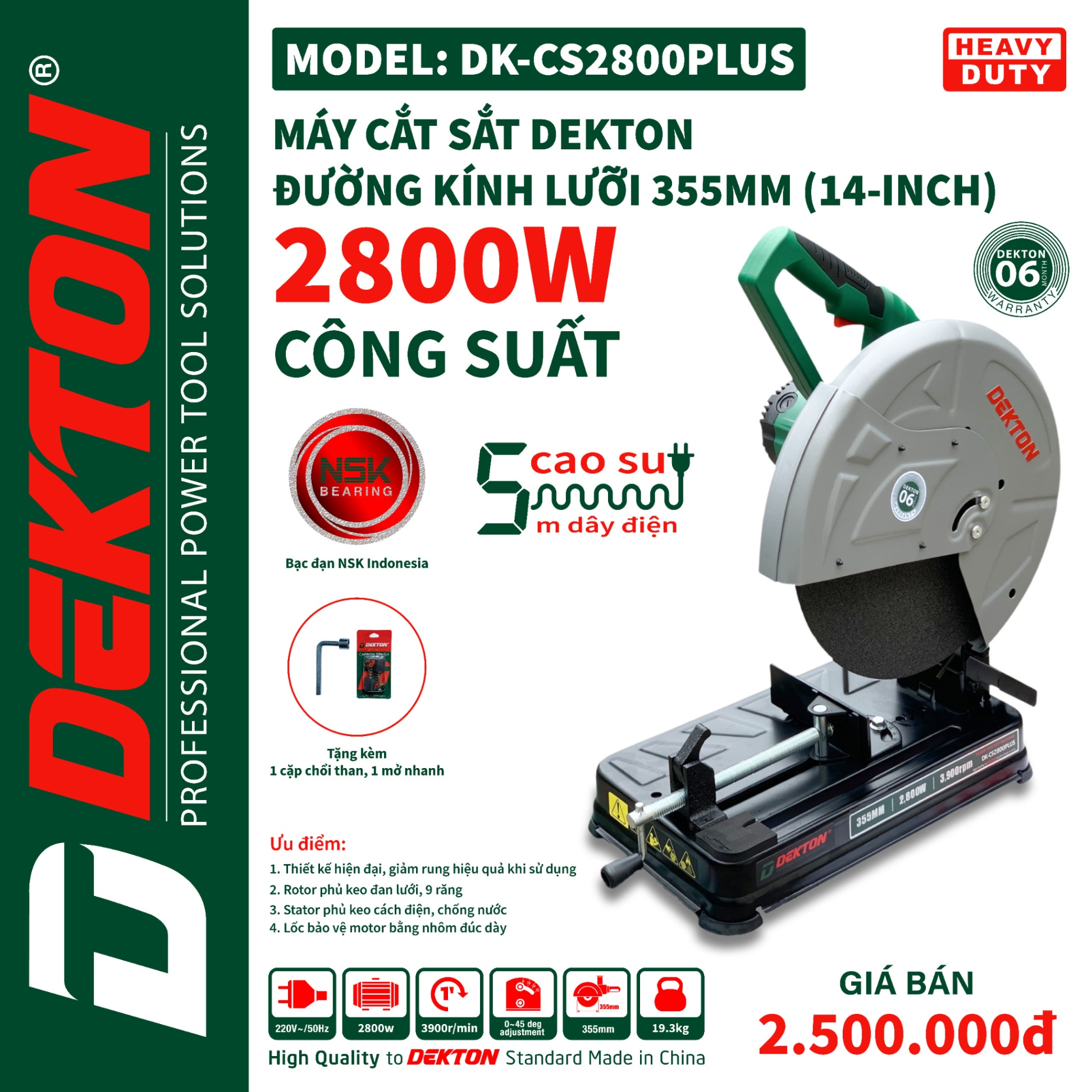 MÁY CẮT SẮT 2800W 355mm DEKTON DK-CS2800PLUS