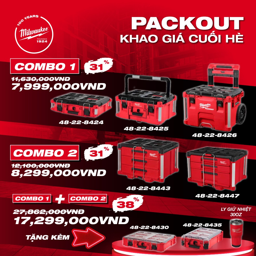 PACKOUT T6/2024 COMBO 2 THÙNG ĐỰNG ĐỒ NGHỀ MILWAUKEE 8443, 8447