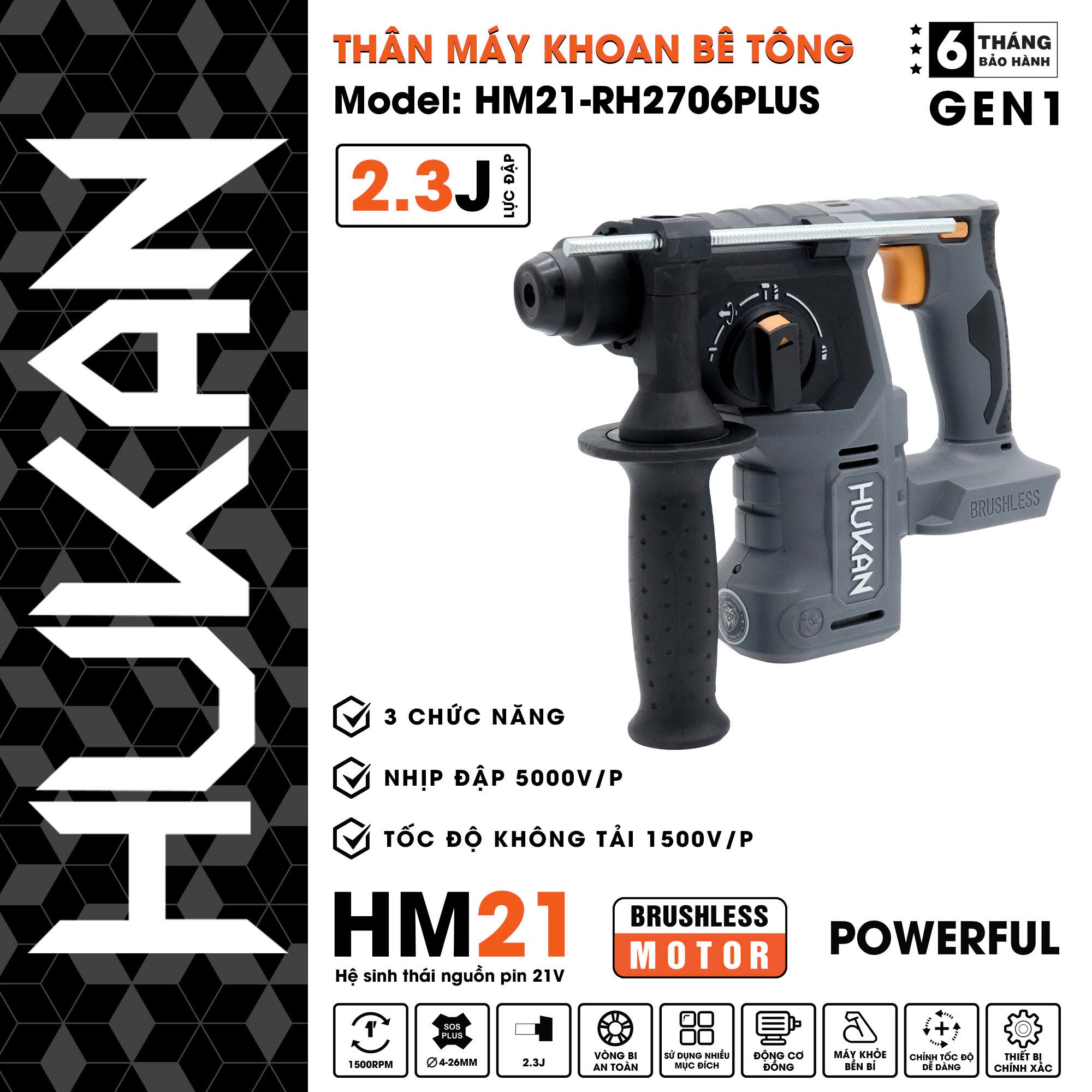 THÂN MÁY KHOAN BÊ TÔNG HUKAN HK-HM21-RH2706PLUS CHÍNH HÃNG