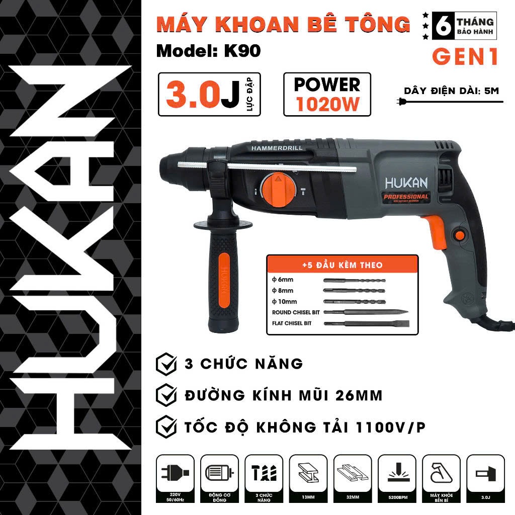 KHOAN BÊ TÔNG 3 CHỨC NĂNG (GEN 1) K90 HUKAN