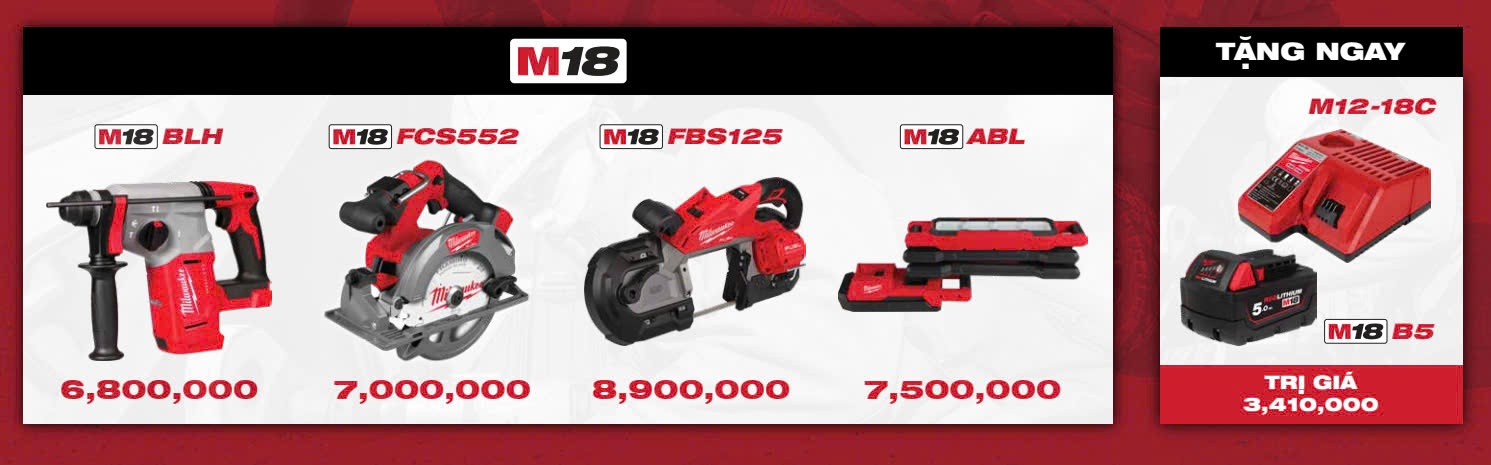 NEW PRODUCT T11/2024 ĐÈN MILWAUKEE M18 ABL - PIN M18B5 - SẠC M12 18C