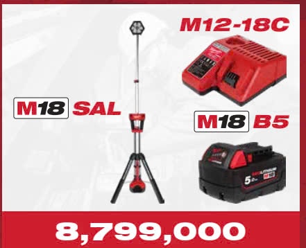 LIGHTING T11/2024 ĐÈN ĐỨNG MILWAUKEE M18 SAL - PIN M18 B5- SẠC M12 18C