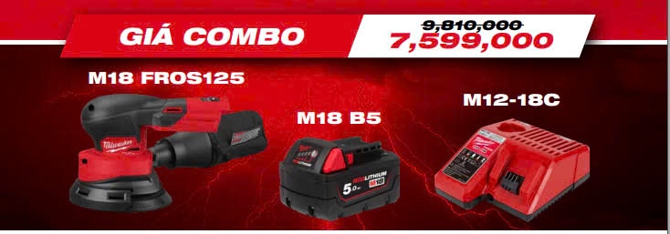 T3/2025 COMBO MÁY CHÀ NHÁM MILWAUKEE M18 FROS125 - PIN M18B5 - SẠC M12 18C