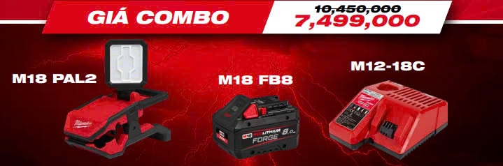 T3/2025 COMBO ĐÈN MILWAUKEE M18 PAL2 - PIN M18B5 - SẠC M12-18C