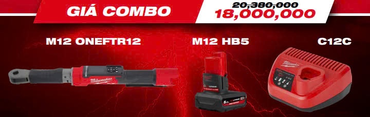 T3/2025 COMBO MÁY SIẾT BULONG MILWAUKEE M12 ONEFTR12 - PIN M12HB5 - SẠC C12C