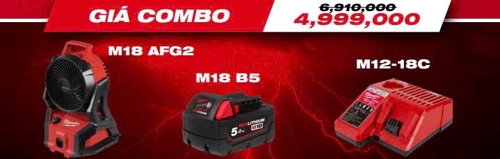 T3/2025 COMBO ĐÈM MILWAUKEE M18 AFG2 - PIN M18B5 - SẠC M12-18C