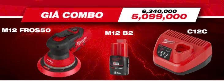 T3/2025 COMBO MÁY CHÀ NHÁM MILWAUKEE M12 FROS50 - M12B2 -C12C