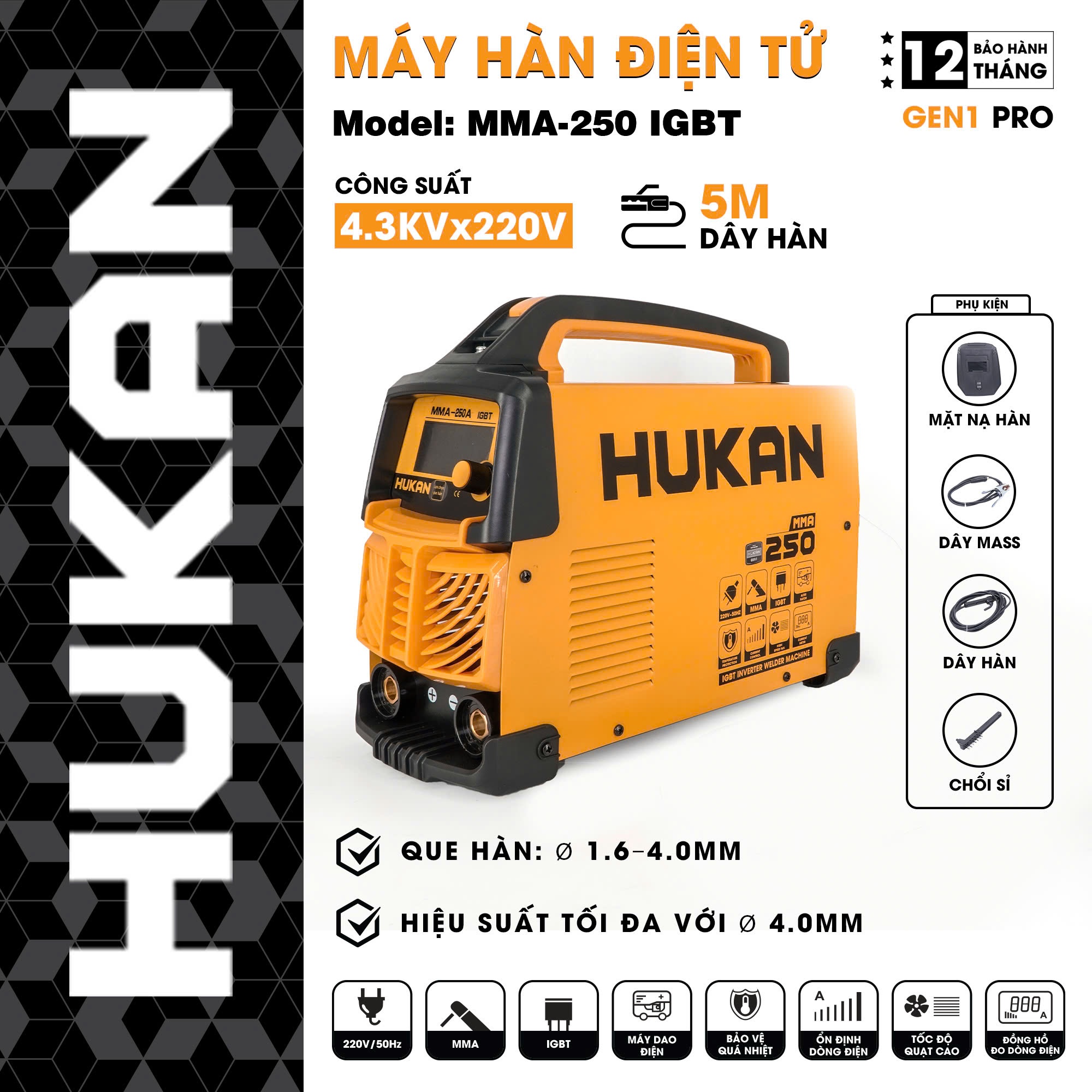 Máy hàn điện tử MMA-250IGBT HUKAN