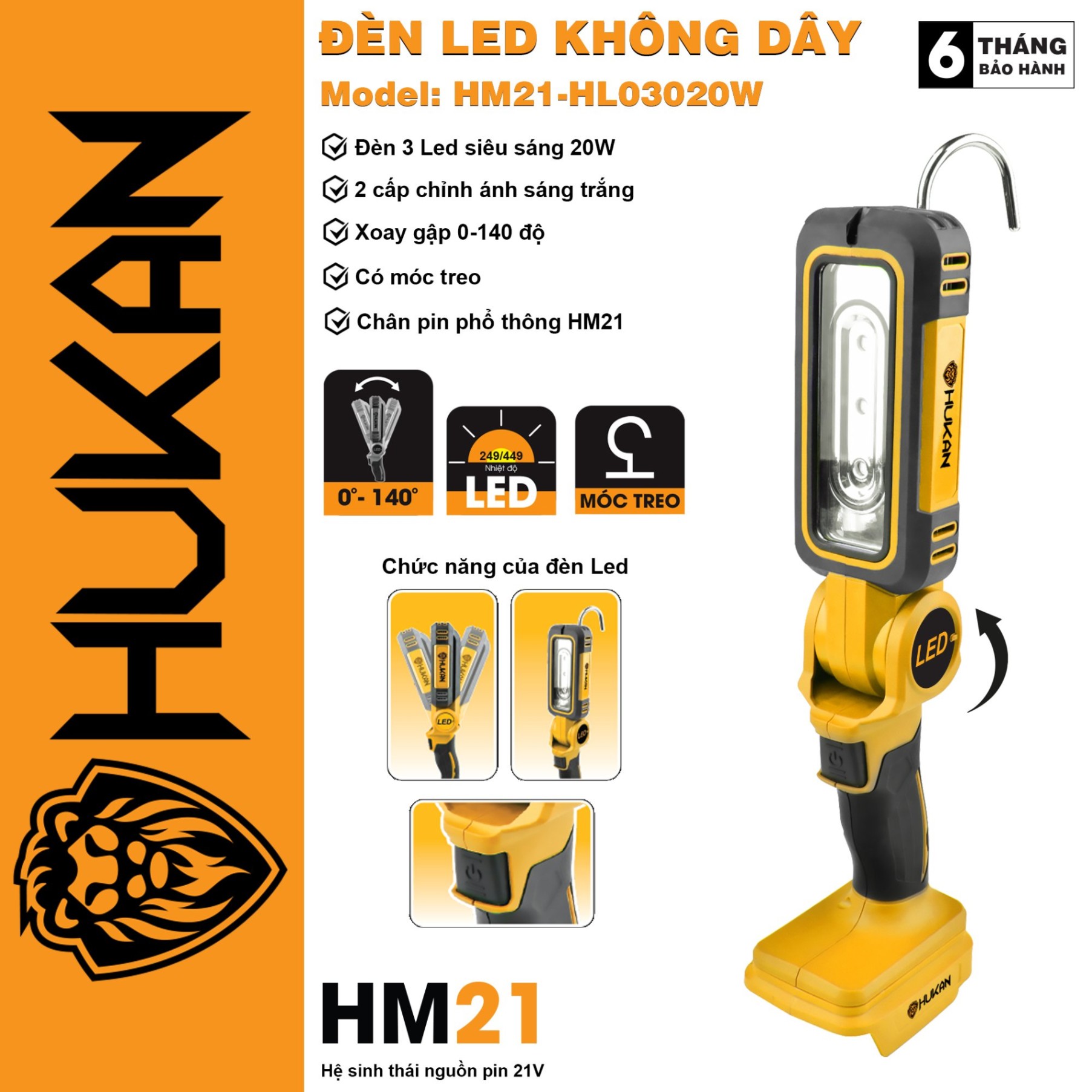 Thân đèn 3 Led siêu sáng 20W HM21-HLO3020W HuKan