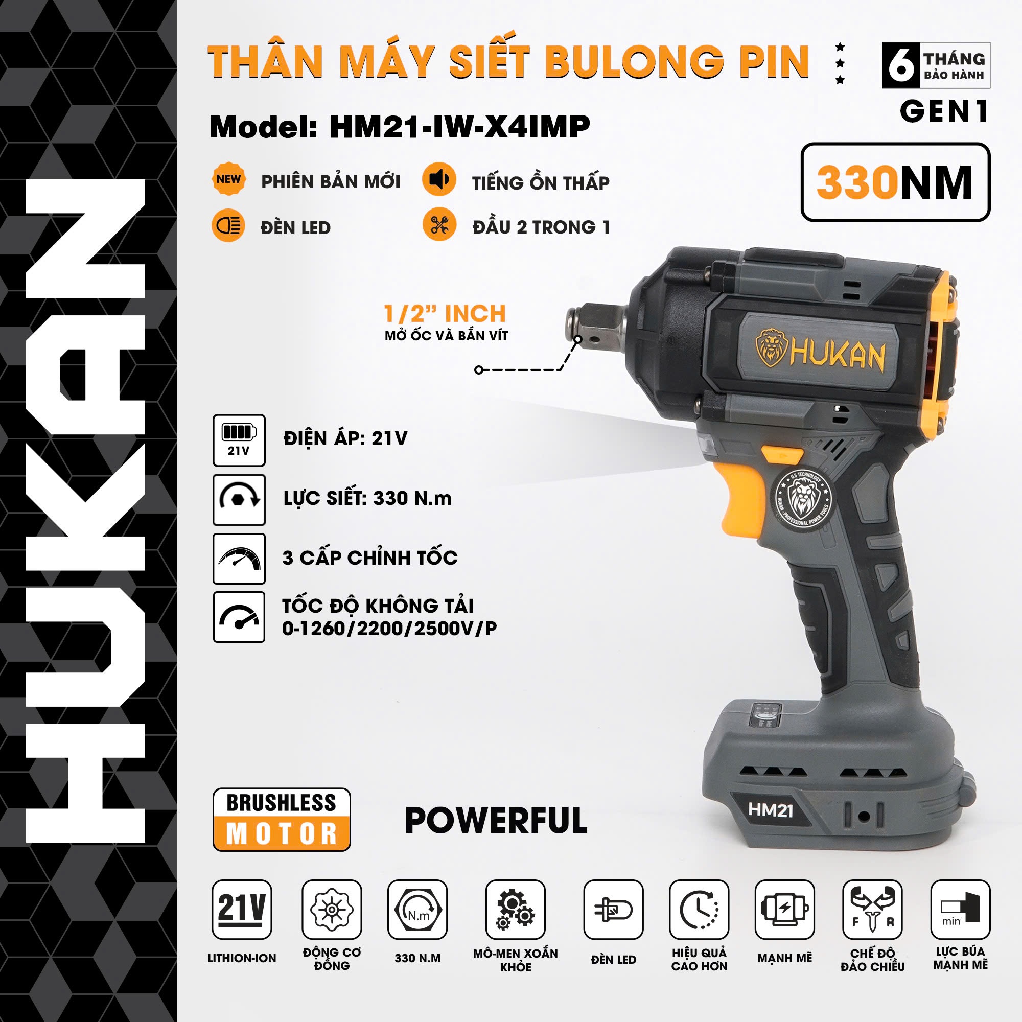 MÁY SIẾT BULONG PIN HM21-IW-X4IMP HUKAN