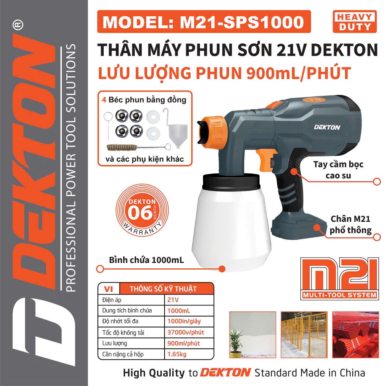 SÚNG PHUN SƠN DÙNG PIN 21V DEKTON M21-SPS1000 (CHƯA PIN, SẠC)