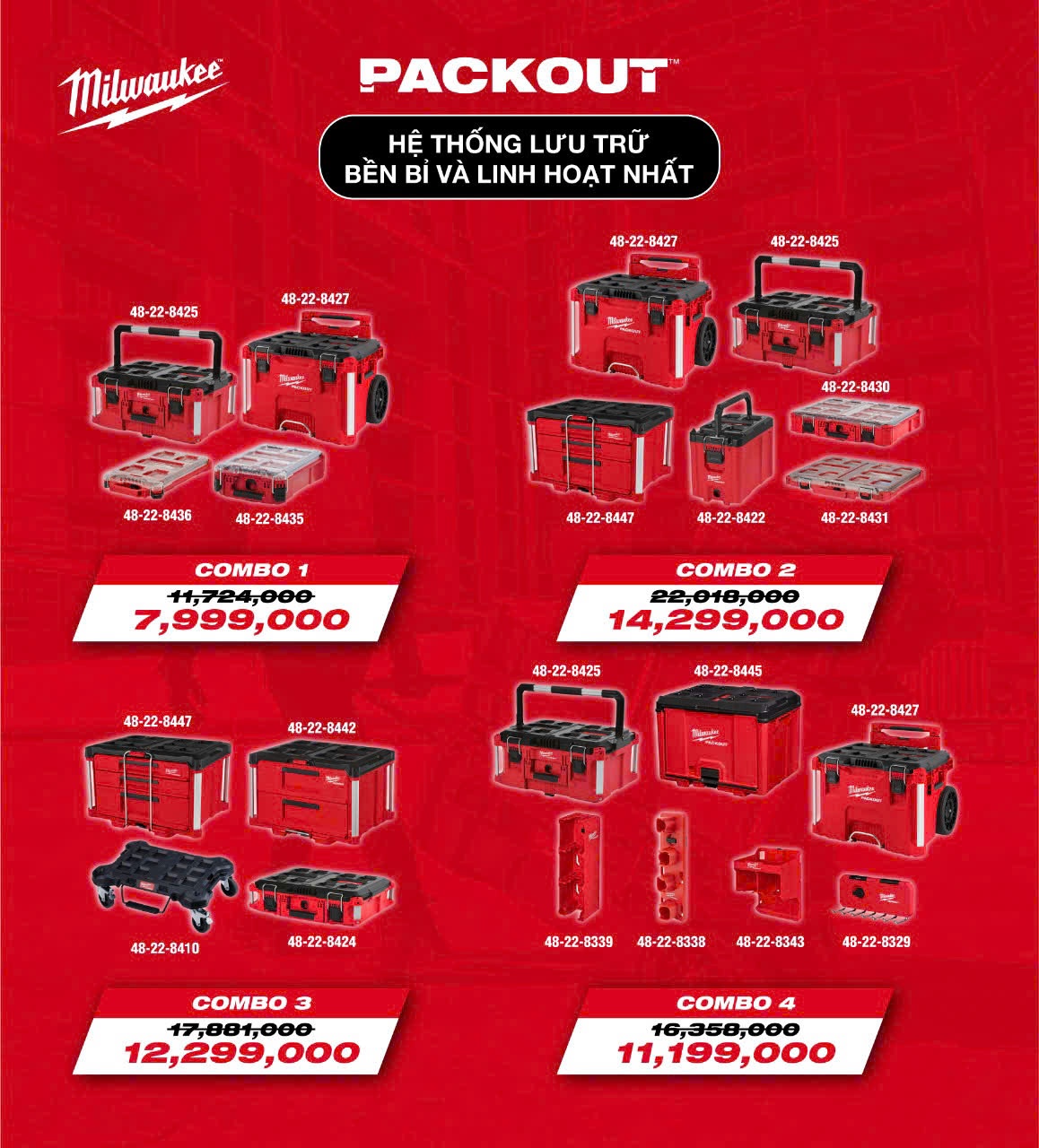 PACKOUT T6/2025 THÙNG ĐỰNG DỤNG CỤ MILWAUKEE 48-22-8425, 48-22-8445, 48-22-8427, 48-22-8339, 48-22-8338, 48-22-8343, 48-22-8329