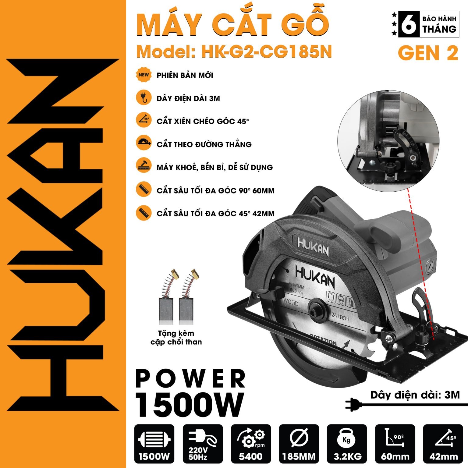 MÁY CẮT GỖ HK-G2-CG185N HUKAN